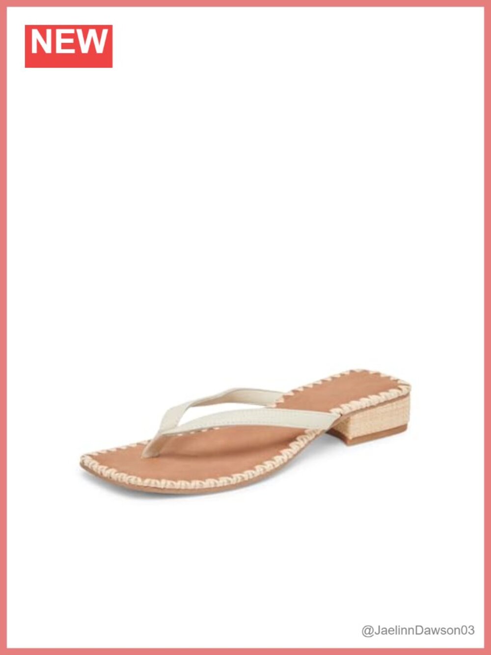 Women's Leather Block Heel Thong Sandals Slip On